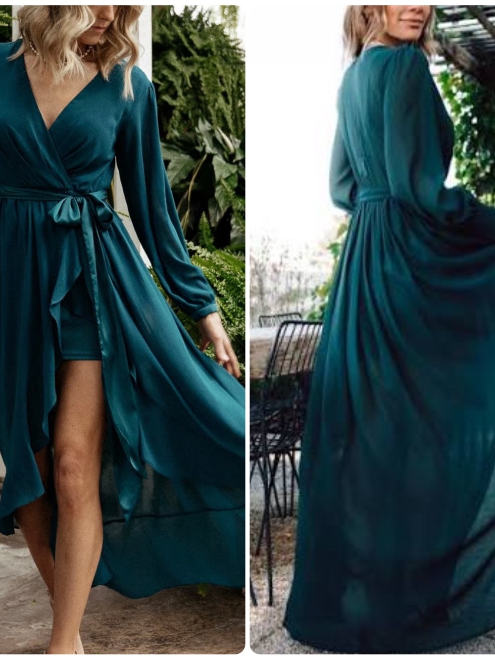 Baltic Born Evangeline Long Sleeve High Low Chiffon Dress Teal